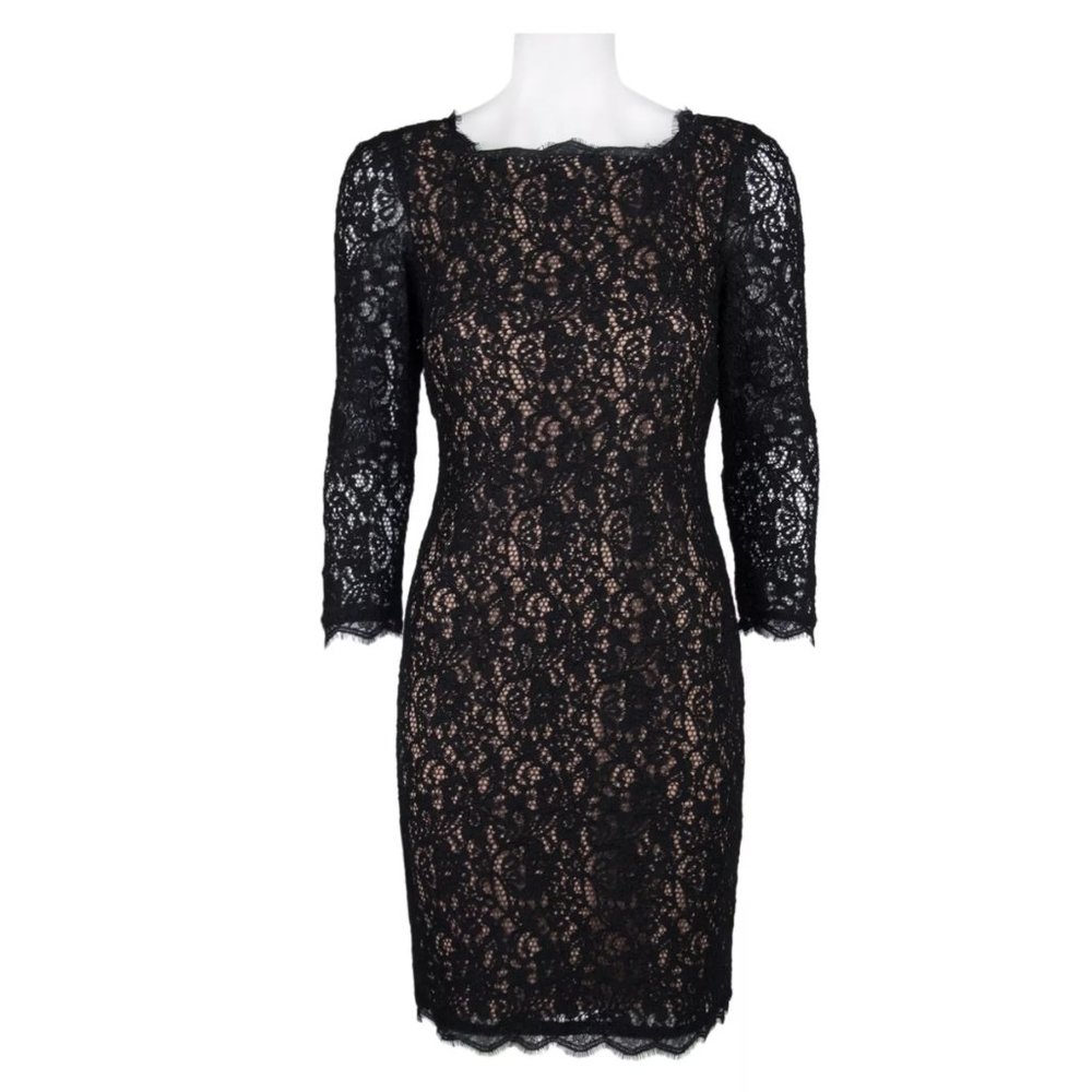 Adrianna Popell Lace Overlay Sheath Dress